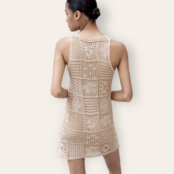 Zara OPENWORK KNIT DRESS - taupe brown - Picture 2 of 5